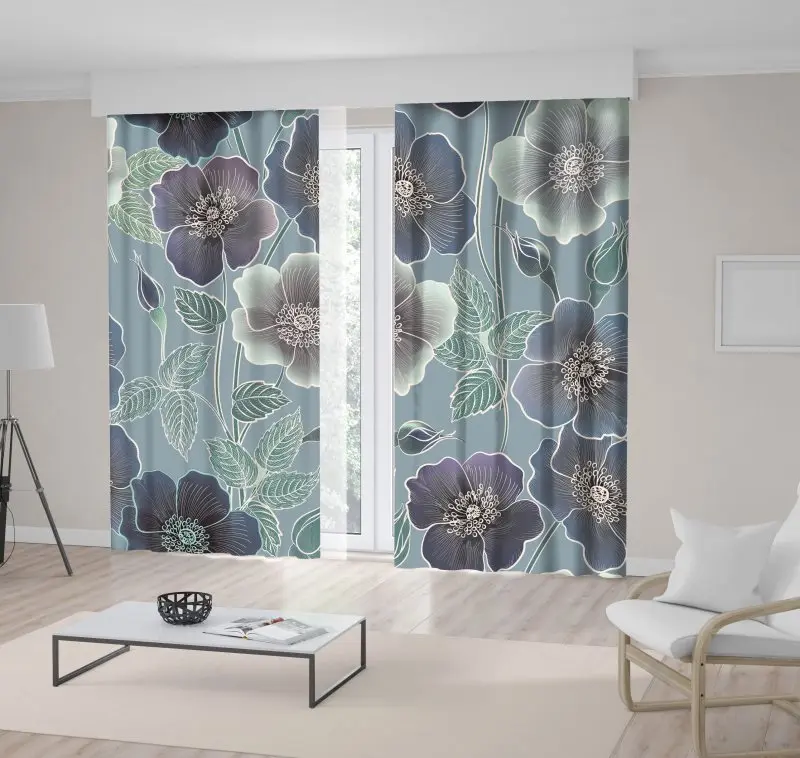 Занавеска Весна Цветущий сад Маки Цветы Листья классические декоративные