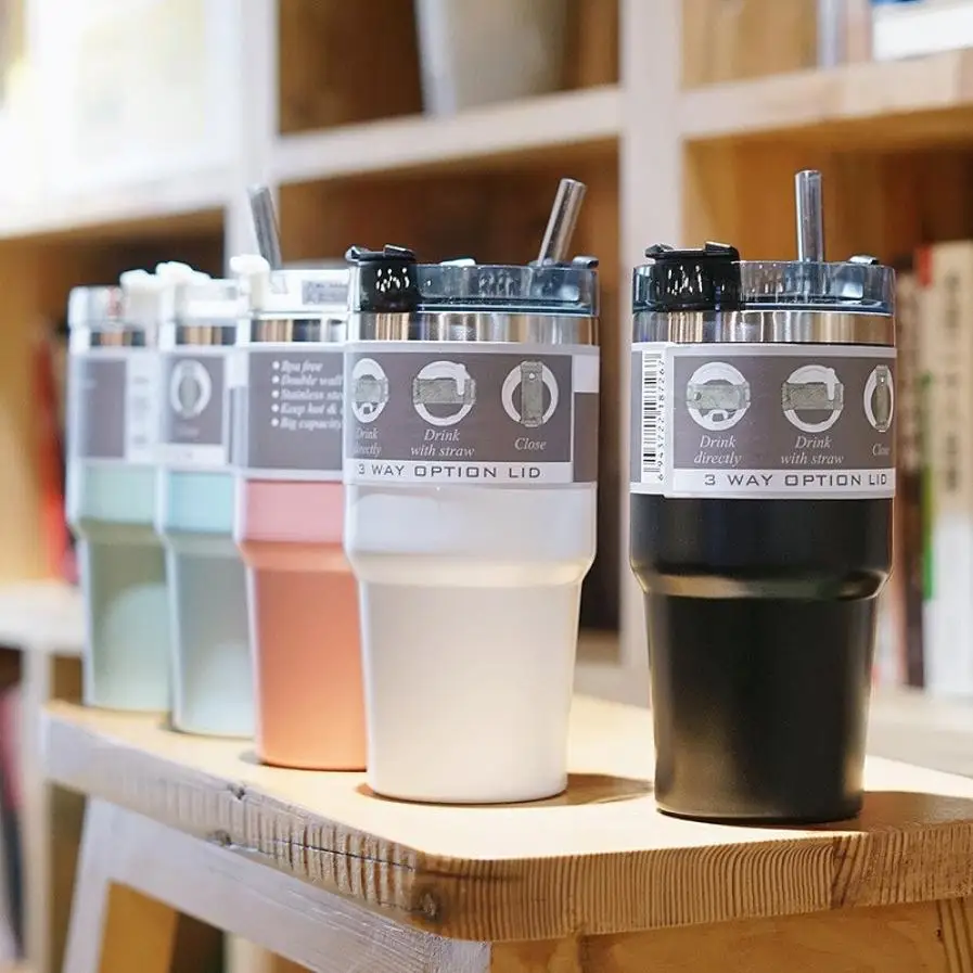 

890ml Creative Fashion 304 Stainless Steel Thermo Cup Travel Coffee Mug With Lid Straw Car Water Bottle Thermocup For Gift