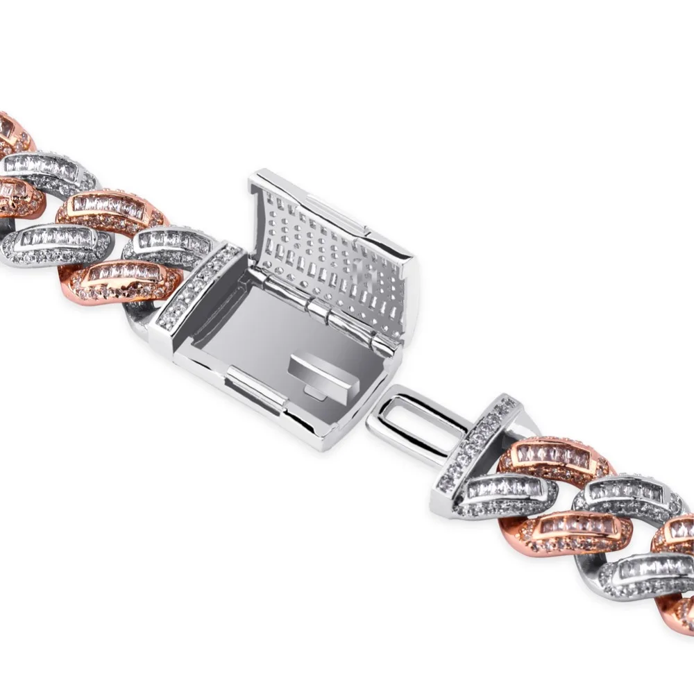 TOPGRILLZ Miami Big Box Clasp 14mm Cuban Bracelet 7.5-9.5 Inch Iced Out Prong Setting Square zircon Hip Hop Jewelry For Men