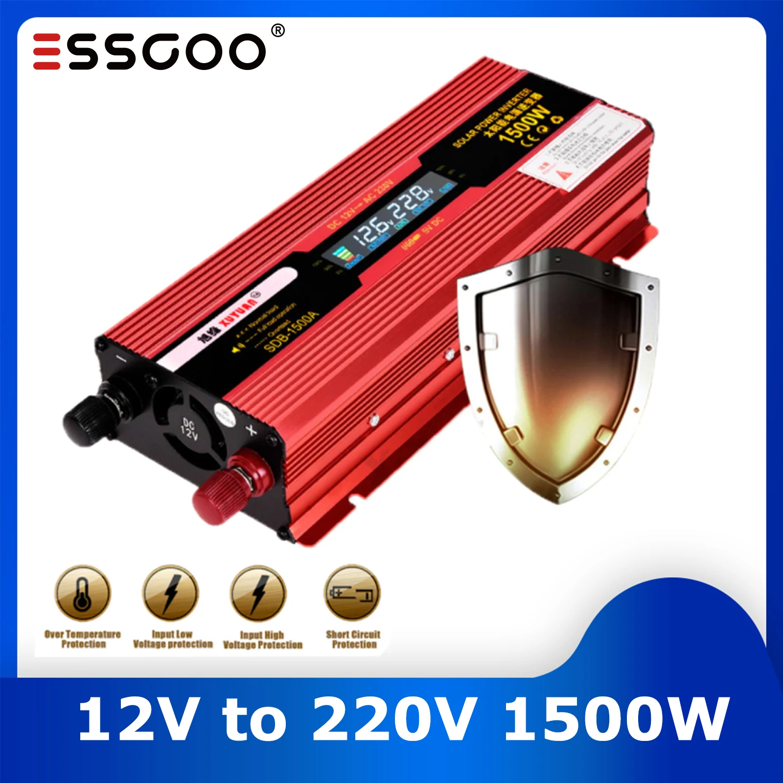 

Автомобильный инвертор ESSGOO, DC 12 В в AC 220 В 1500 Вт