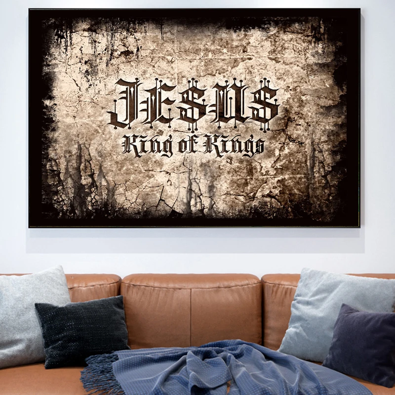 

Retro Rustic Jesus King of Kings Christian Canvas Painting Wall Religious Posters And Prints For Living Room Home Decor Cuadros