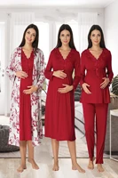 womens cherry long sleeve pajamas set nightgown dressing gown puerperal maternity 4l%c3%bc set