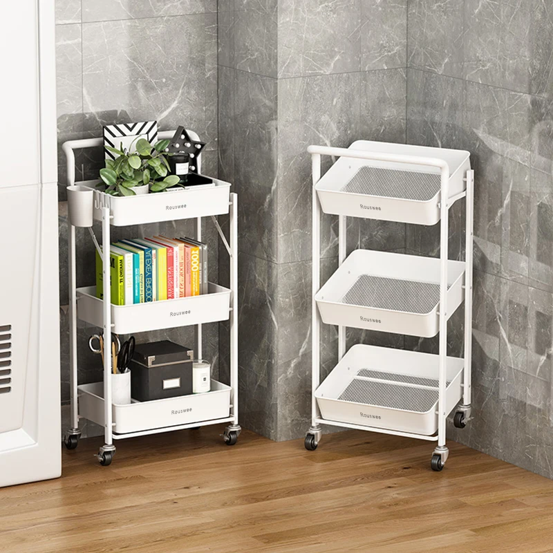 

Rouswee Installation-free folding kitchen racks floor multi-layer movable trolley bathroom living room storage storage rack