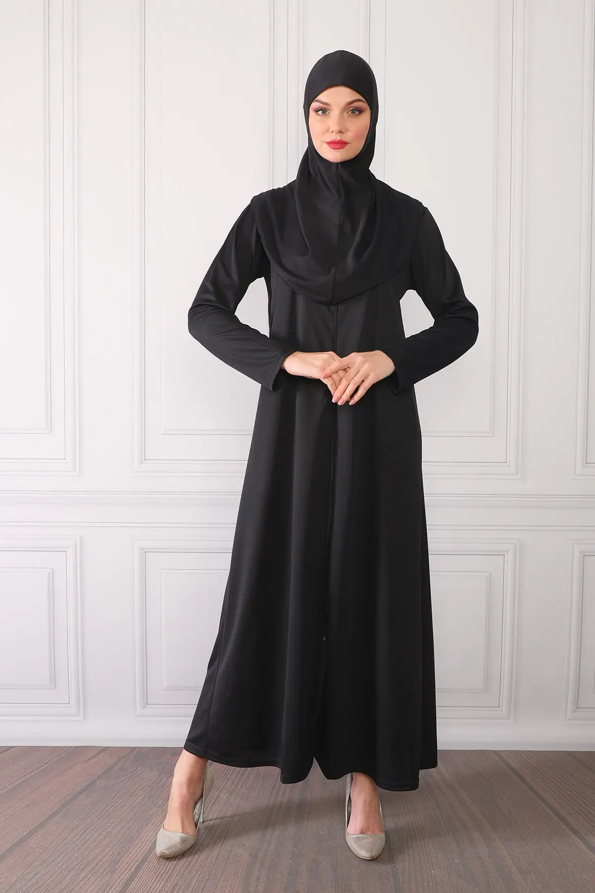 

Abaya Muslim Prayer Dress Hoodie Hijab Kaftan Islamic Dress Full Cover Prayer Dress Casual Colorful Scarf Black Zipper Mink