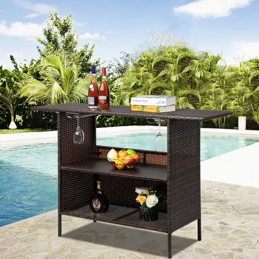 

Modern Stylish And Beautiful Bar Table PE Rattan Outdoor Table Brown Gradient[US-Stock]