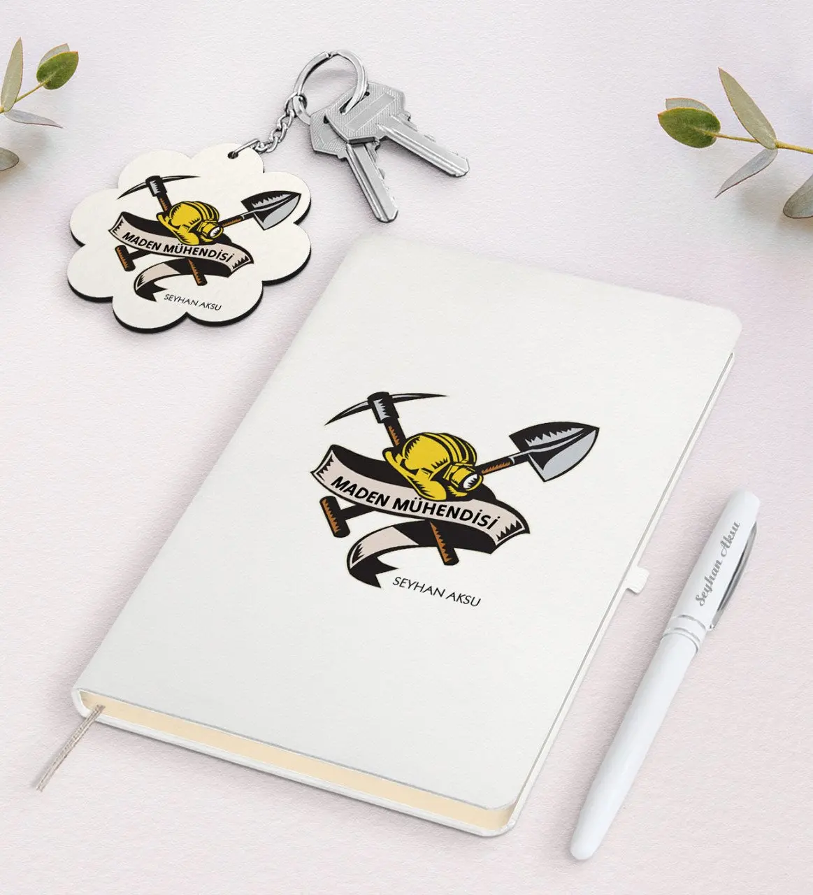 

Personalized Mining Engineer White Notebook Pen And Keychain Gift Set