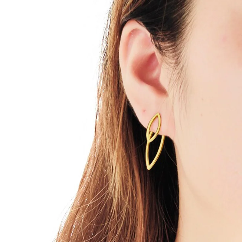 Двойные листья Стад Серьги Золотые для ушей куртка из нержавеющей стали серьги