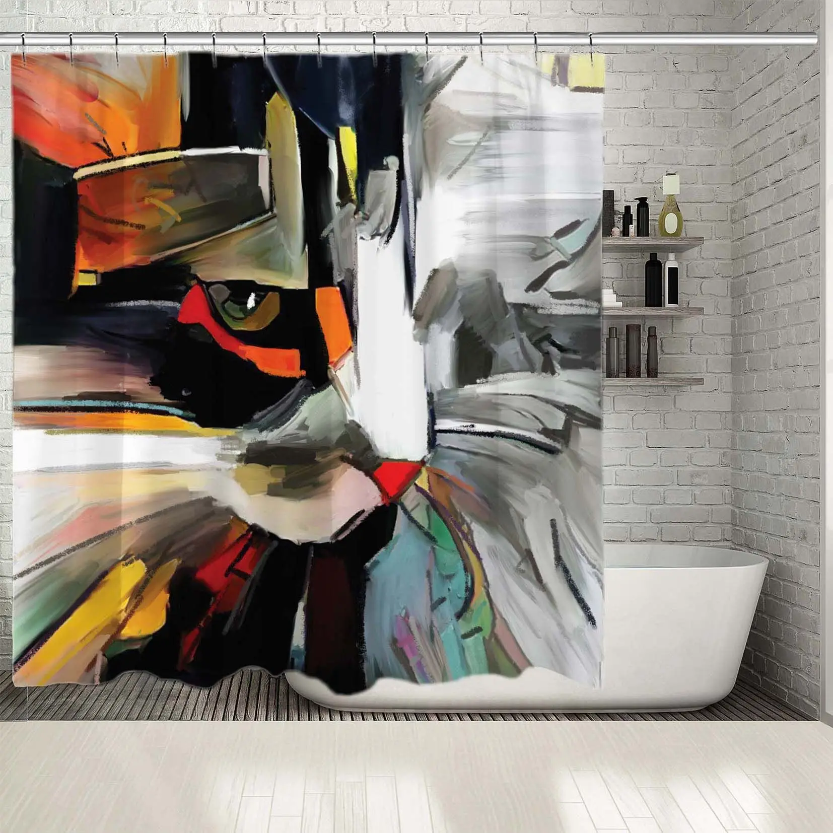 Занавеска для душа лицо кошки в современном стиле абстрактное искусство