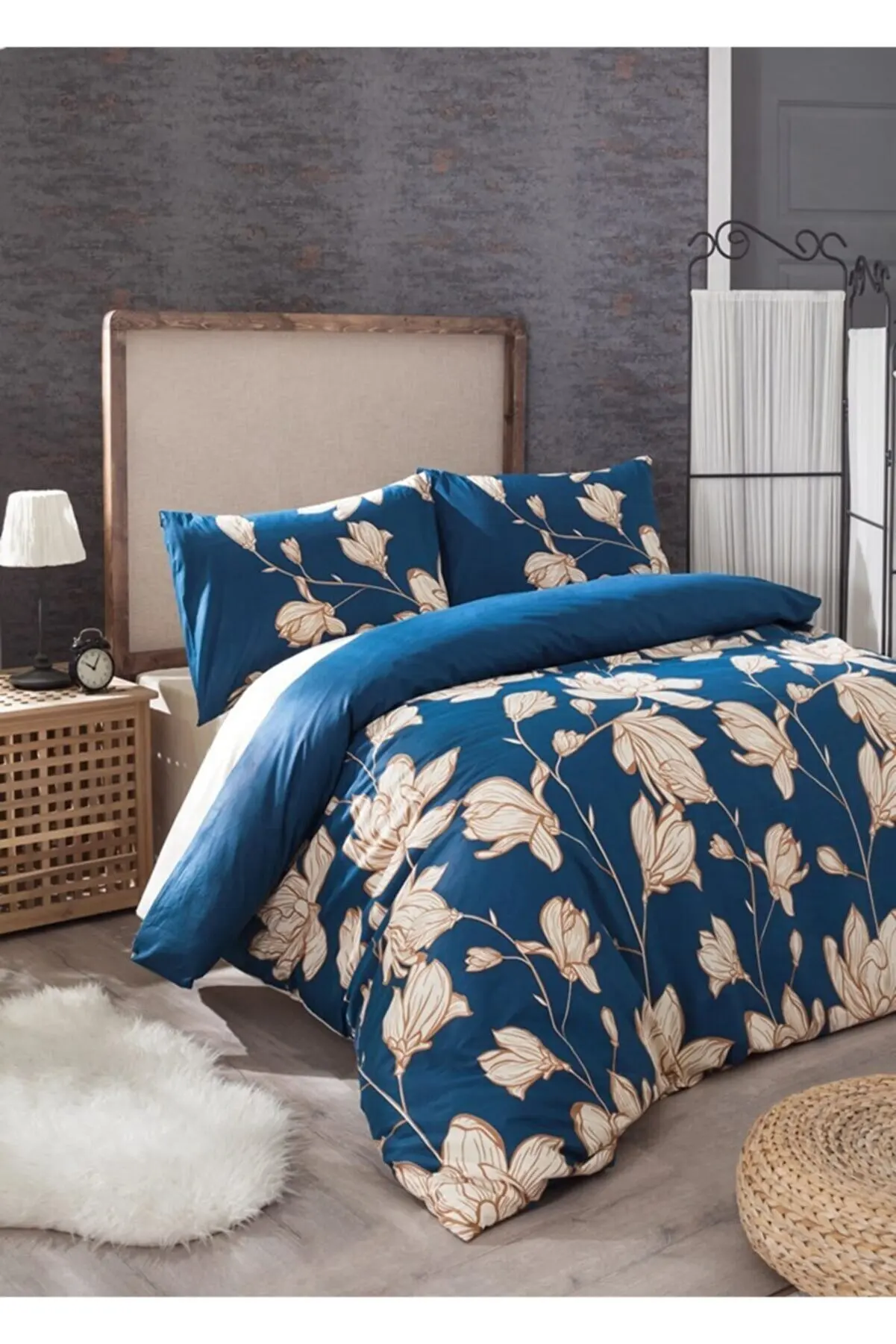 

Turkish Cotton 100% Turkish Cotton Ranforce Plus Double Duvet Cover Set - Elora Navy Blue Elora Navy Blue