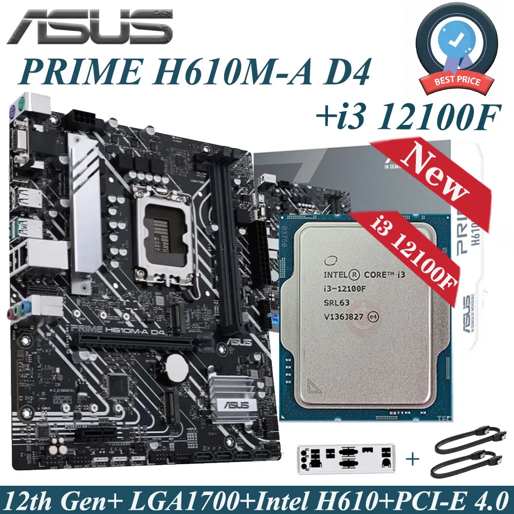 

Intel Core i3 12100F+ASUS PRIME H610M-A D4 Motherboard Set LGA 1700 DDR4 64GB PCI-E 4.0 USB 3.2 Mainboard Combos H610 Placa-mãe