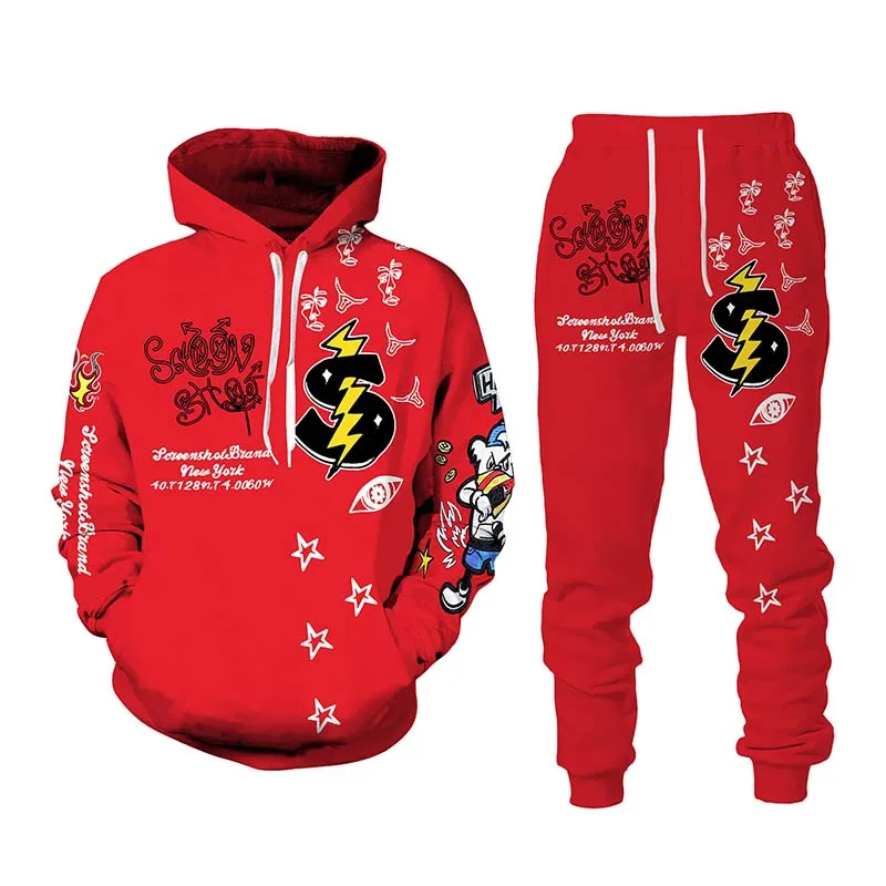 Модный повседневный мужской и женский костюм из двух предметов с 3D принтом