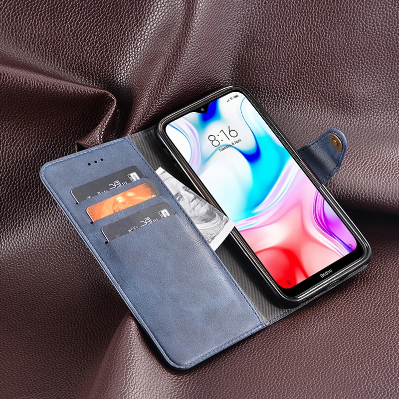 Кожаный чехол для Xiaomi Redmi 8 чехол-бумажник Обложка книги магнитный ударопрочный