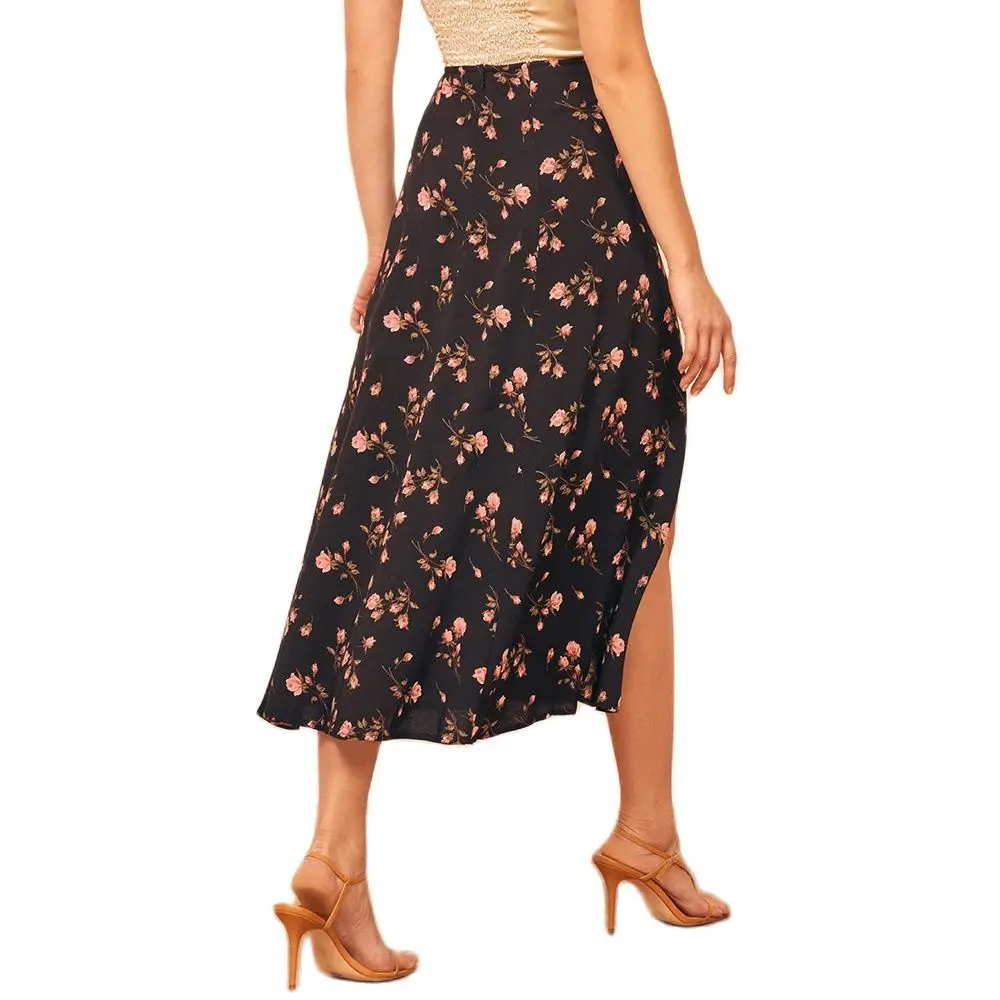 Женская юбка модные элегантные винтажные черные юбки с цветочным рисунком