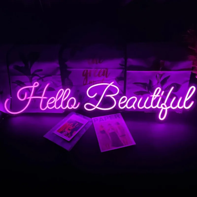 Hello Beautiful Personalized Neon Sign for Wall Décor Bedroom Home Decor Wedding Neon Led Light Sign Holiday Birthday Neon Sign