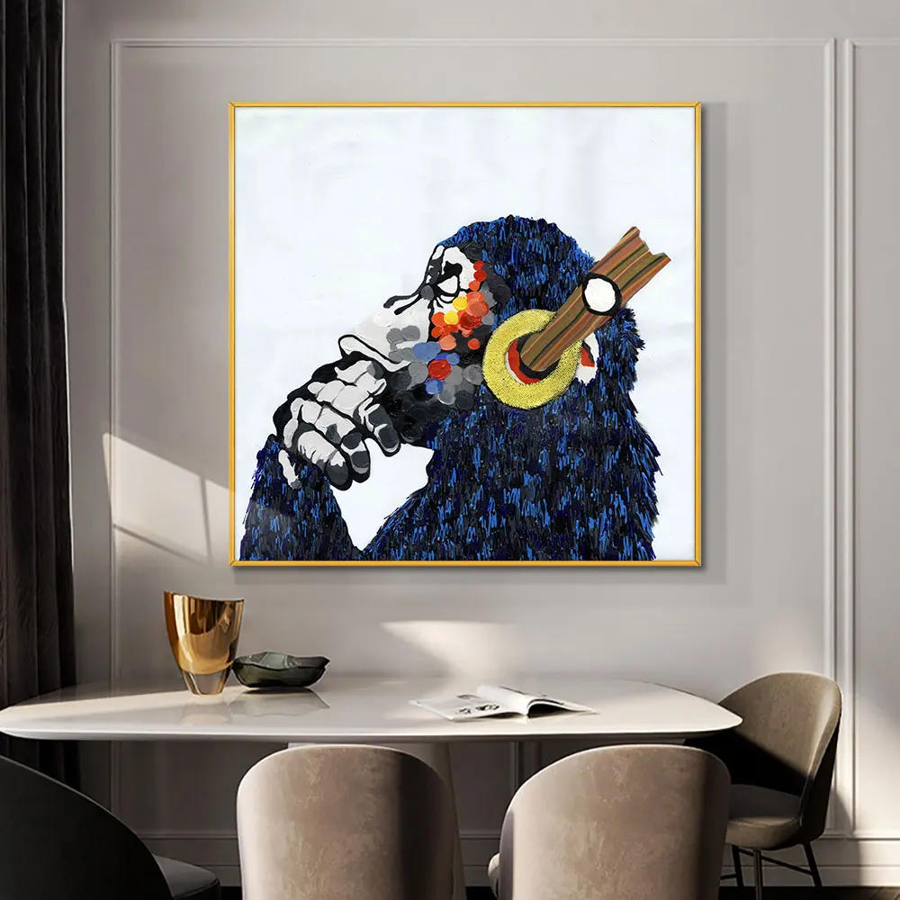 

YQ Hand Painted Monkey Oil Painting On Canvas Abstract Cute Animal Wall Art Paintings For Modern Living Room Home Decoration