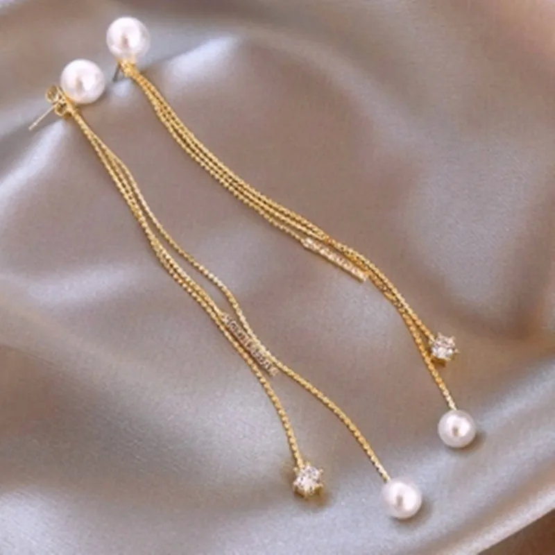 

Exquisite 2022 Trendy Long Tassel Imitation Pearl Earrings For Women Fashion Girl Party Bohemian Jewelry Wholesale Accessories