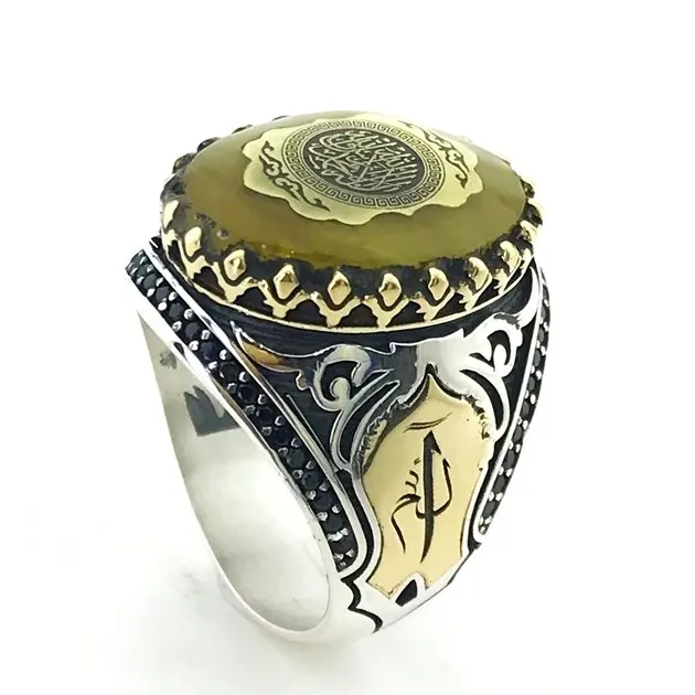 Ручной работы янтарный камень Специальный дизайн серебряное мужское