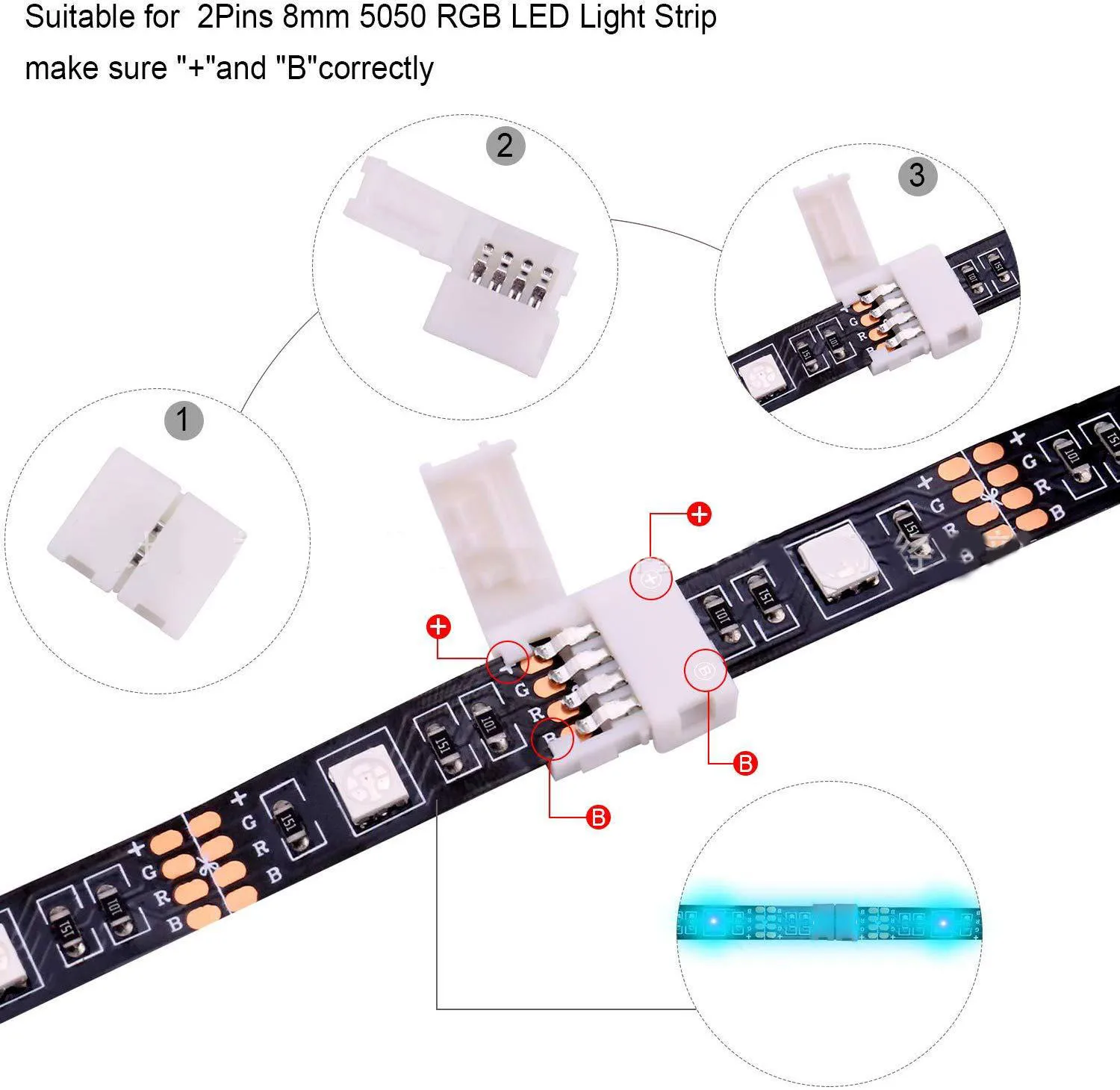

95pcs 5050 4-pin LED Strip Connector Kit with T-Shaped L-Shaped Connectors conectores electricos Strip Jumpers Strip Clips