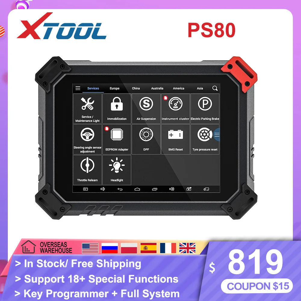 

XTOOL Original PS80 With KC100 Professional OBD2 Automotive Full System Diagnostic Tools ECU Coding Free Update Online DPF IMMO