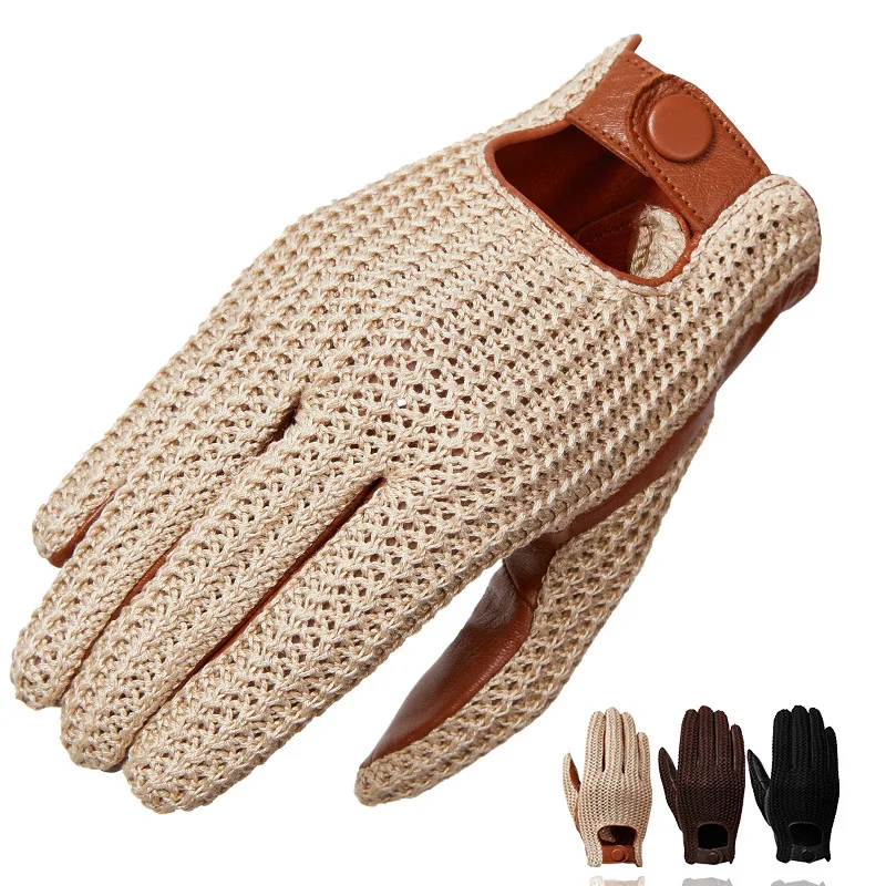 

Men's Motocycle Genuine Leather Weave Gloves Half Finger Racing Outdoor Sport Motorbike Anti-skid Gloves Winter Protection