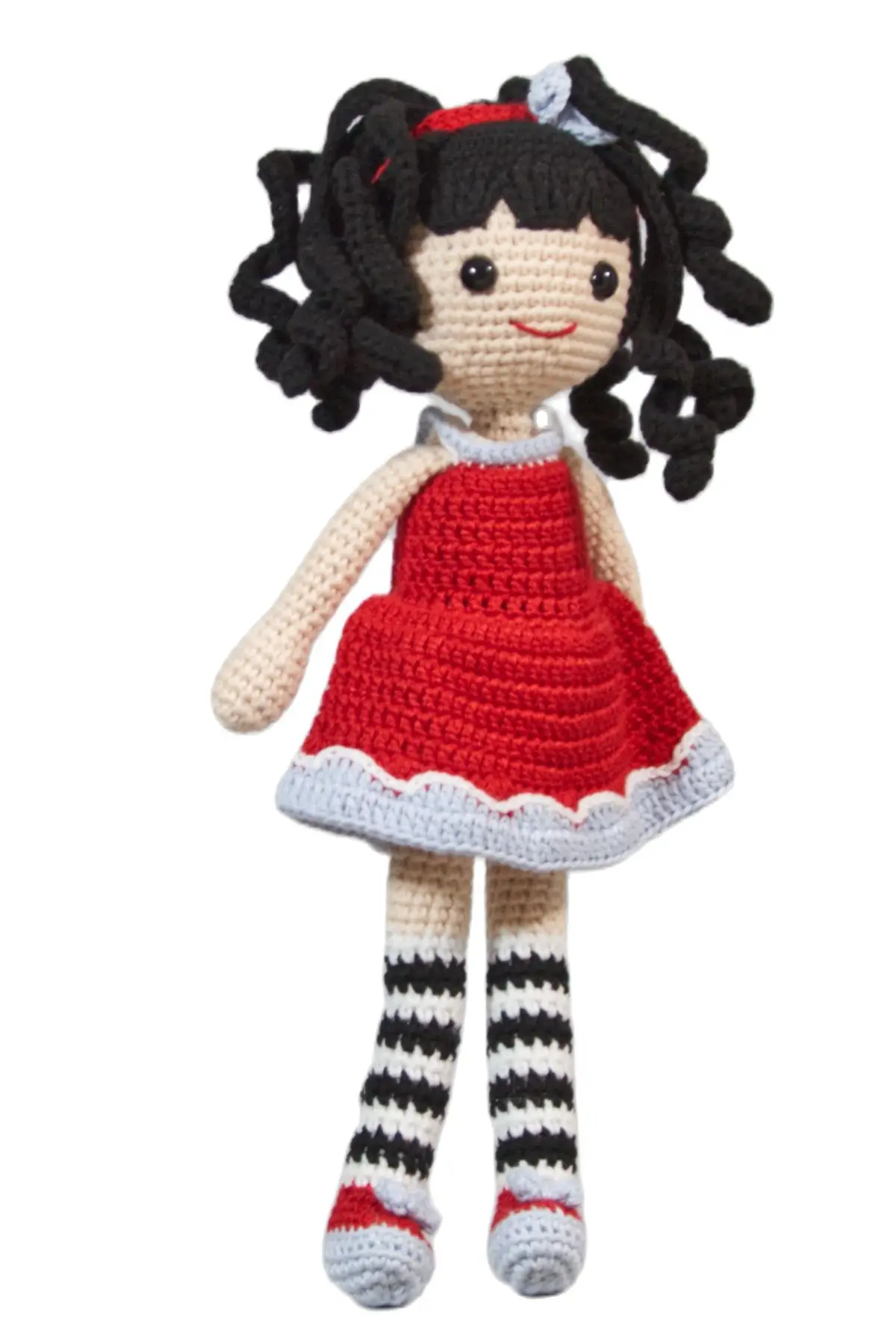 31 Cm Teddy Doll Girl Handmade Amigurumi Fiber Stuffed Cute Toy Knit Crochet, High-Quality Cotton Yarn, safe For Babies