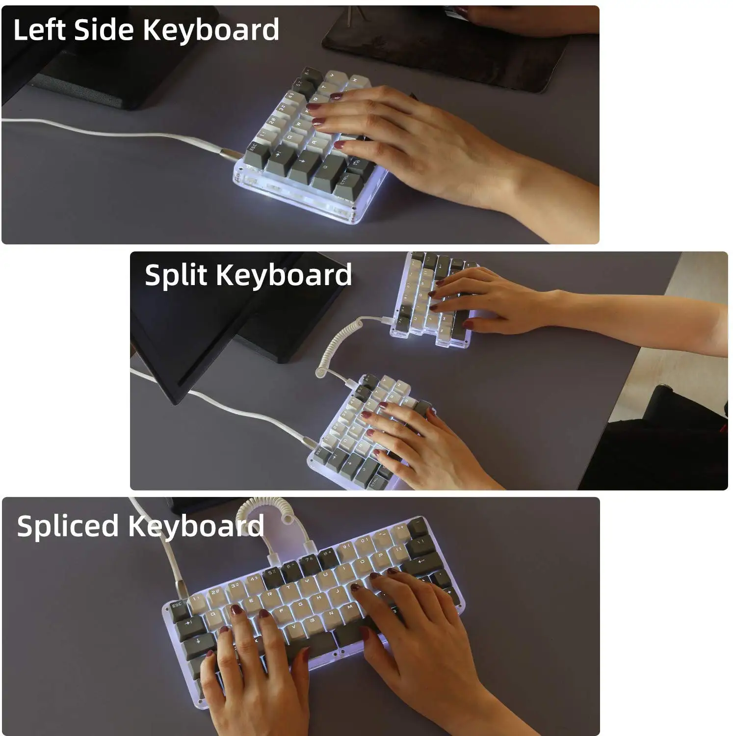 Macro Split Mechanical Keyboard 62 Keys Programmable Ergonomic Gaming Keyboard with OEM Outemu Blue Switches with White Backlit