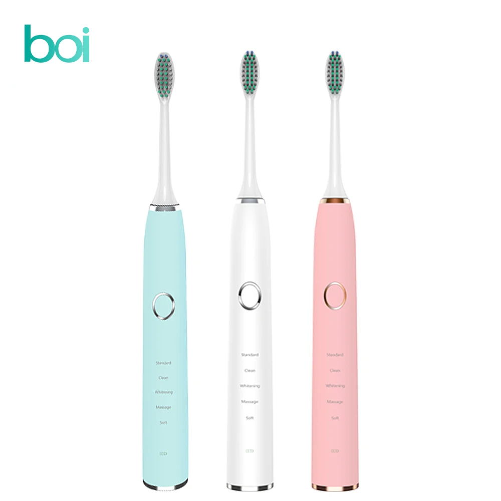 

[Boi] 5 Mode Base Fast Wireless Charge With 8 Brushes Heads IPX8 Waterproof Sonic Electric Toothbrush For Aldult Teeth Cleaning