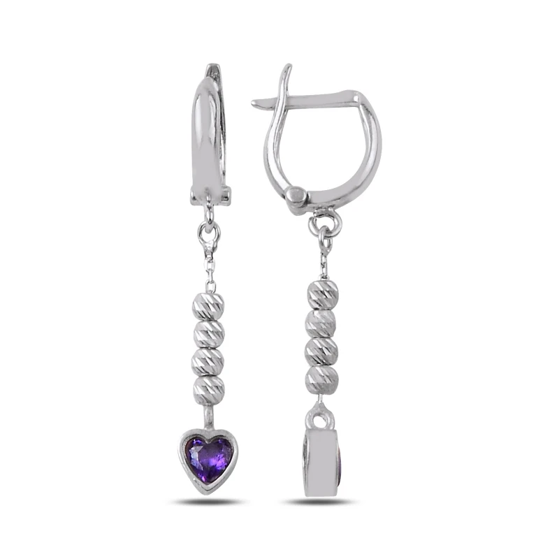

Silver 925 Sterling Zircon Stone Heart and Bulk Dangle Earrings