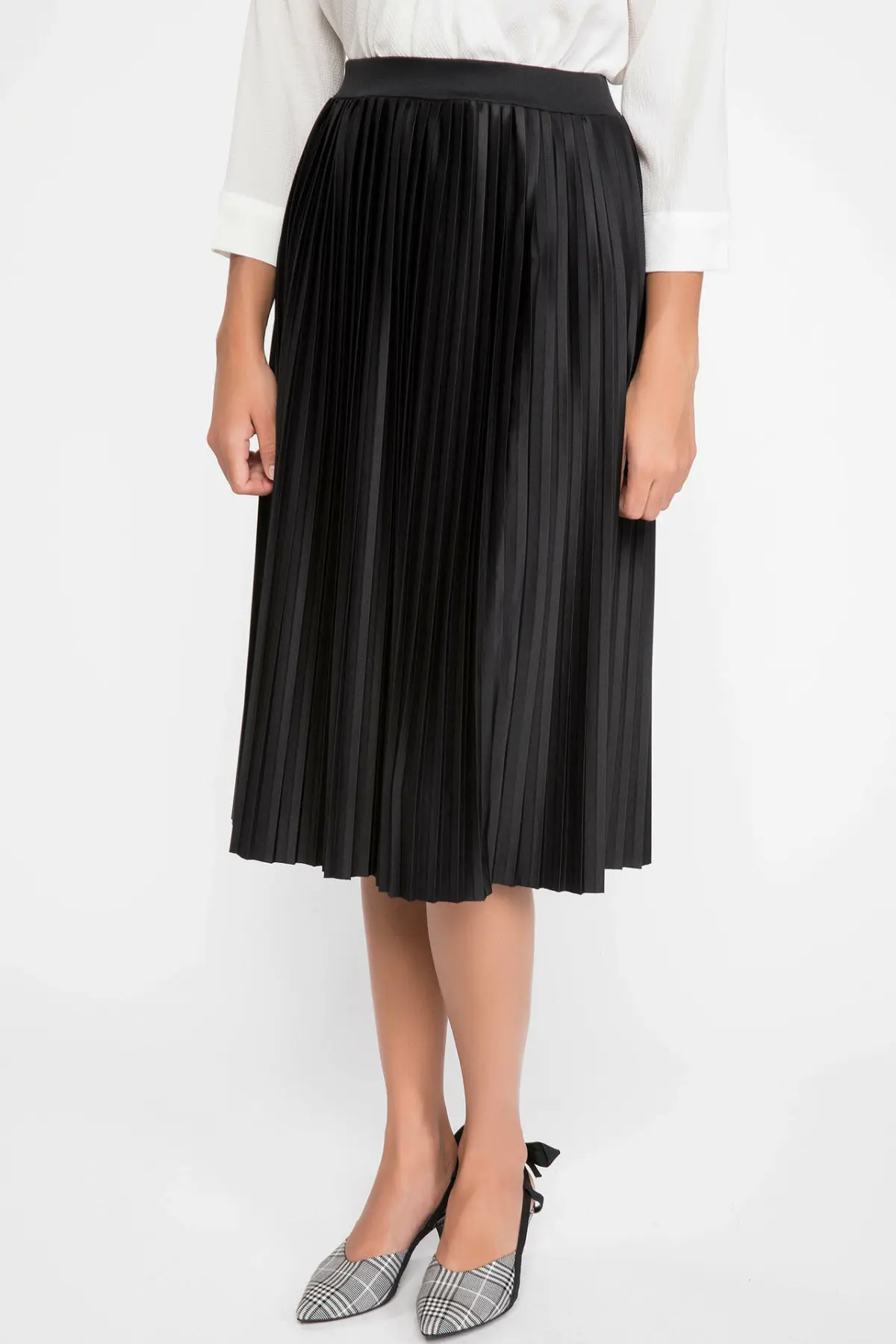 Дефакто модная женская трикотажная юбка Повседневная плиссированная однотонная