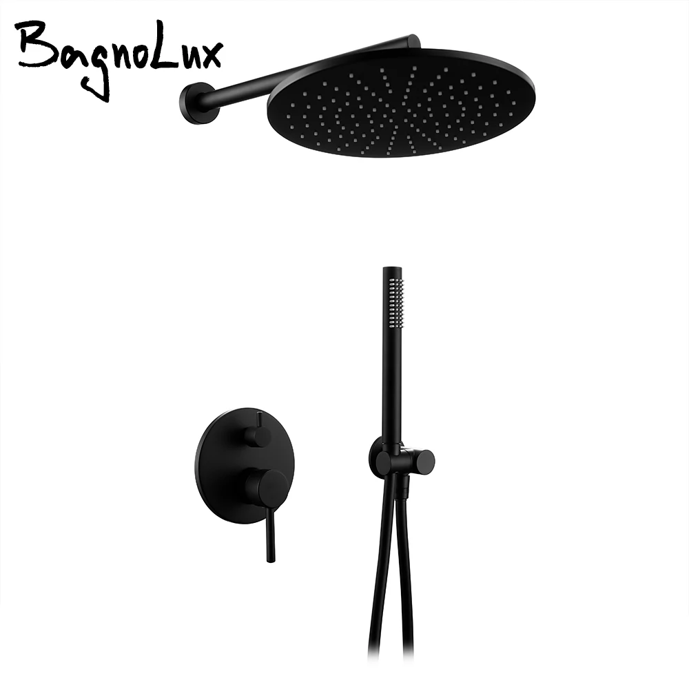 Shower Set System Bathroom Faucet Mixer Tap Brass Alba Black Ceiling Or Wall Arm Diverter Handheld Spray With 8-16
