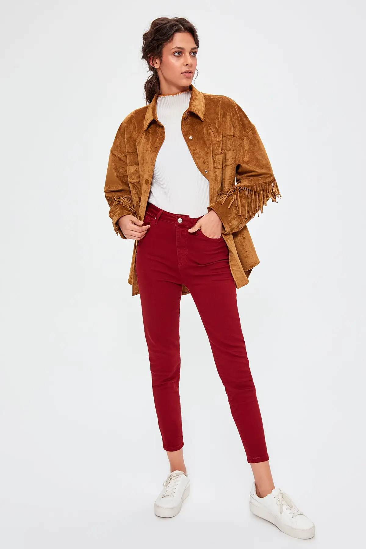 Trendyol бордовые джинсы скинни с высокой талией TWOAW20JE0245