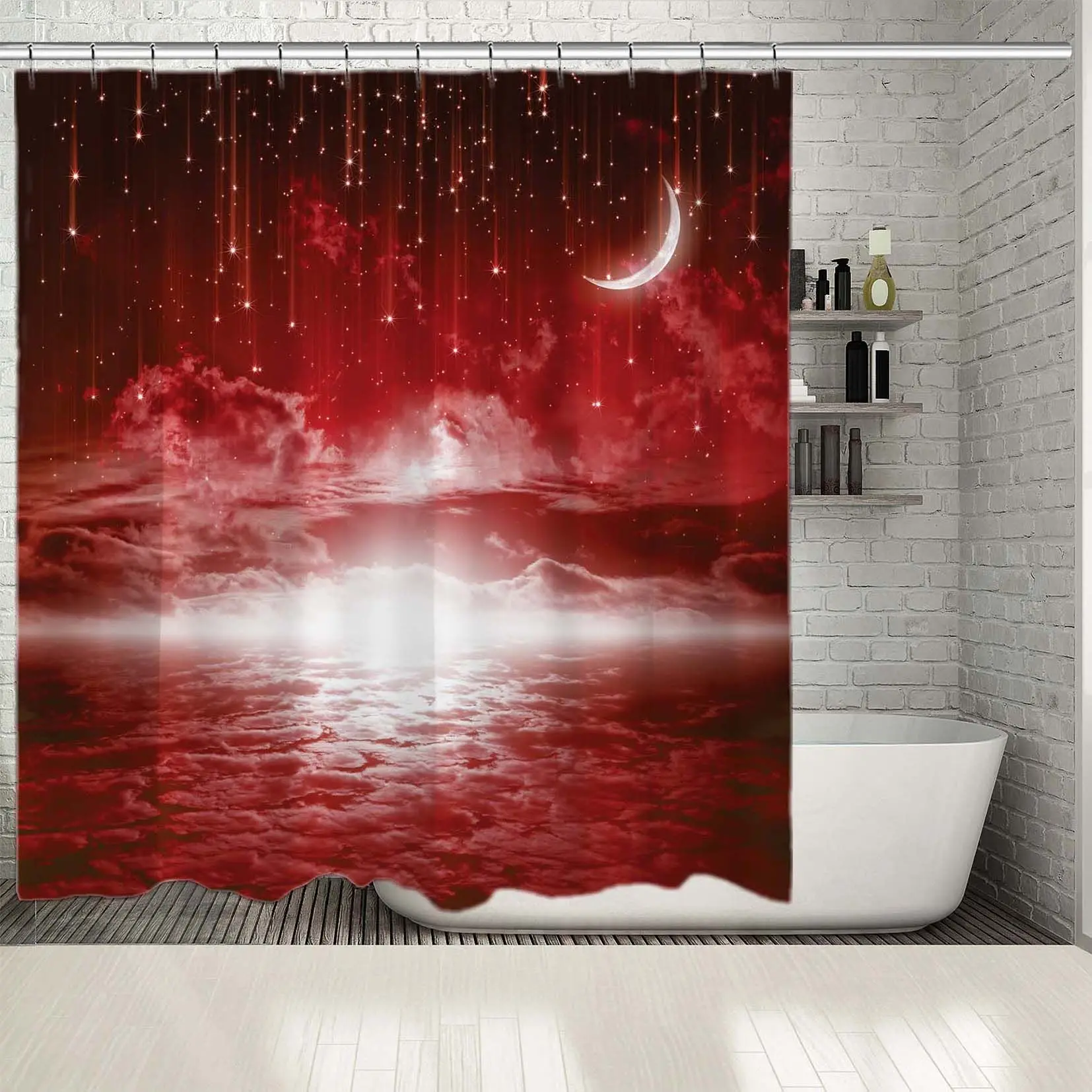 Занавеска для душа Новая Луна звезды облака светящийся горизонт Астрология