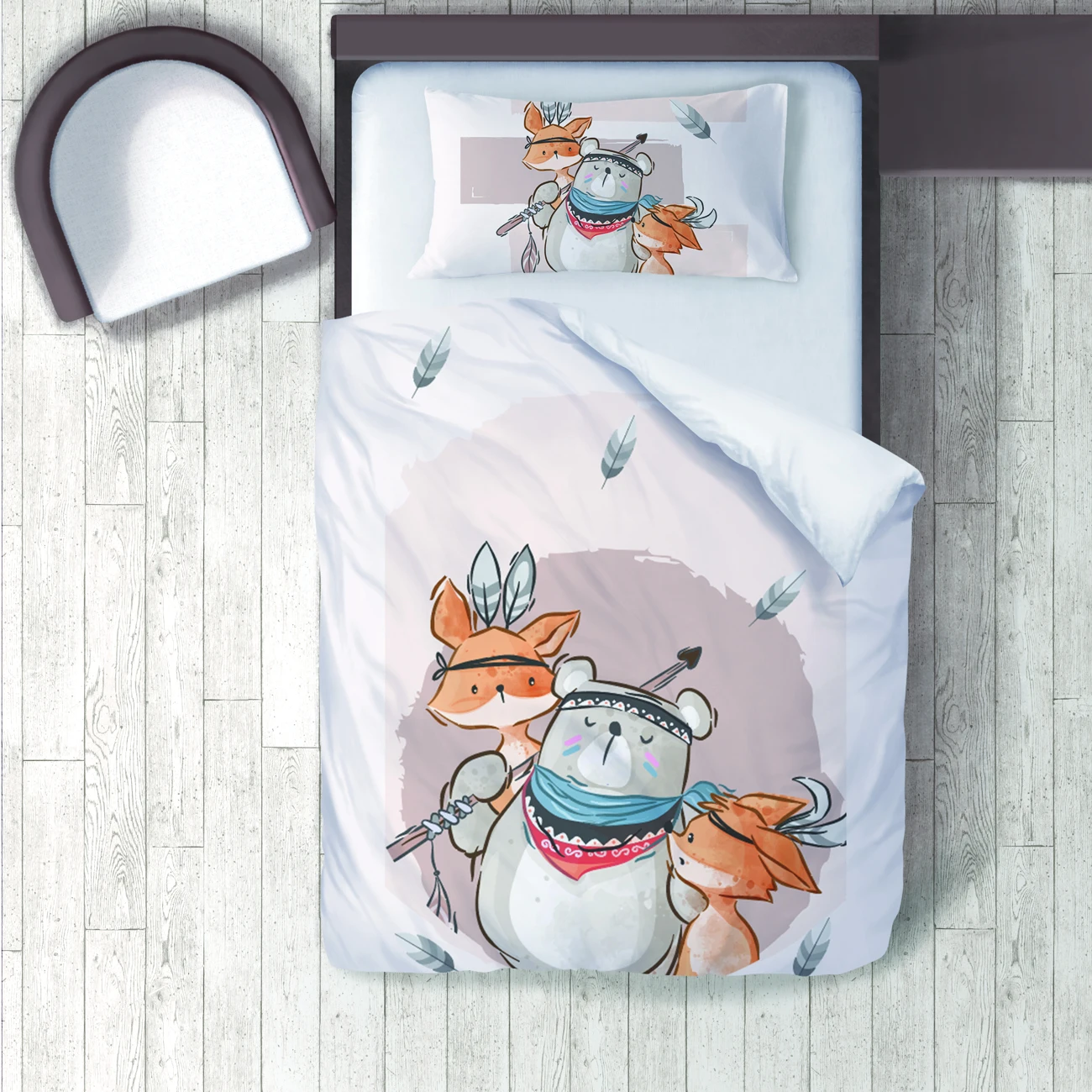 

Duvet Cover Set Bedding Set Pillow Case for Baby and Kids Room 3D Printed Brown Bear Feather Fox Model 287