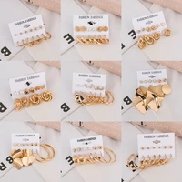 bohemian geometirc metal drop earrings set for women fashion gold pendant hoop earrings 2021 trend earrings jewelry gift