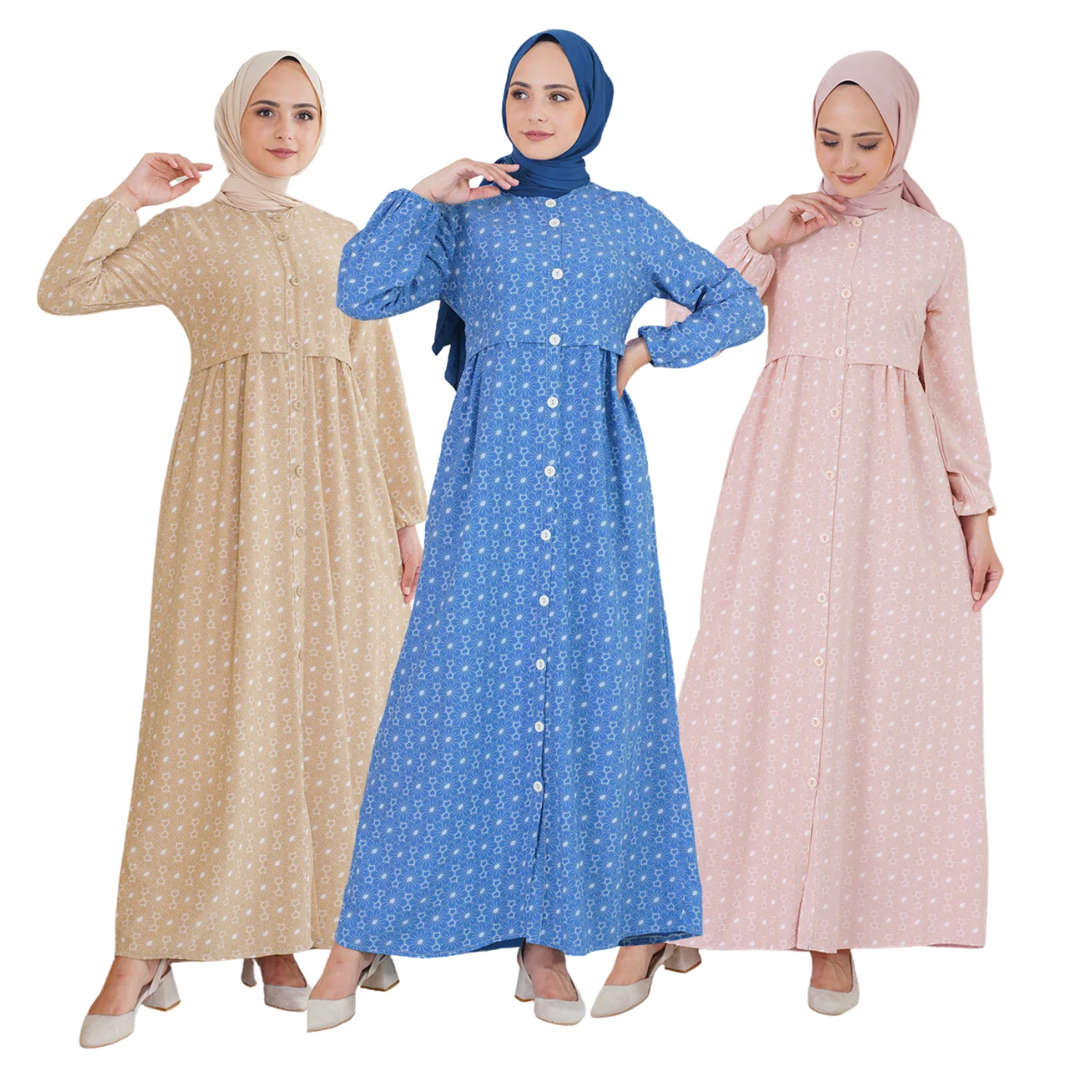 

Women Abaya Muslim Fashion Long Maxi Robe Floral Hijab Dress Islam Clothing Dubai Turkey Kaftan Femme Eid Djellaba Ramadan Arab