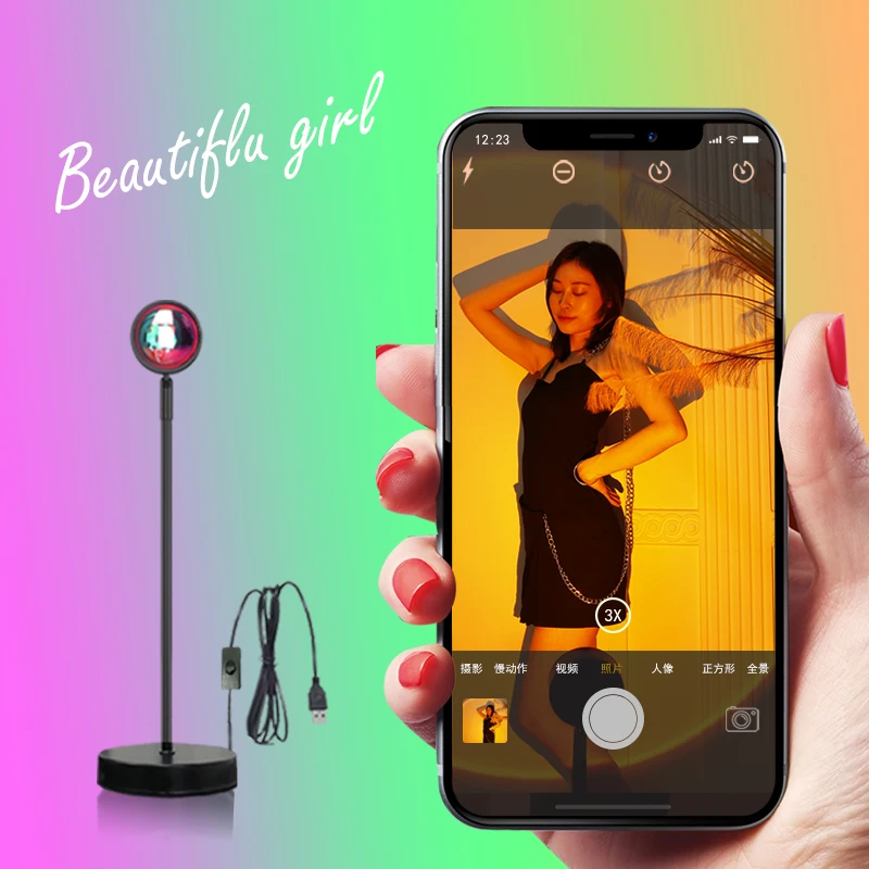 

Internet Celebrity Live Background Lamp 15 Inches Sunset LED Projector Photography Fill Light USB Powered Sunset Table Lamps