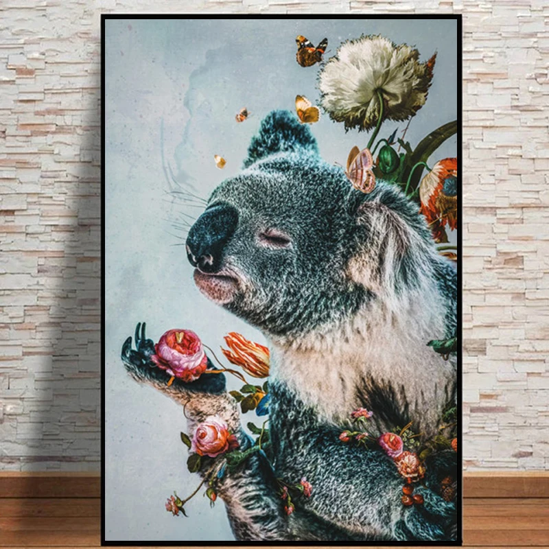 

Abstract Flower Koala Canvas Painting Wall Art Animal And Plants Posters And Prints For Living Room Modern Home Decor Cuadros