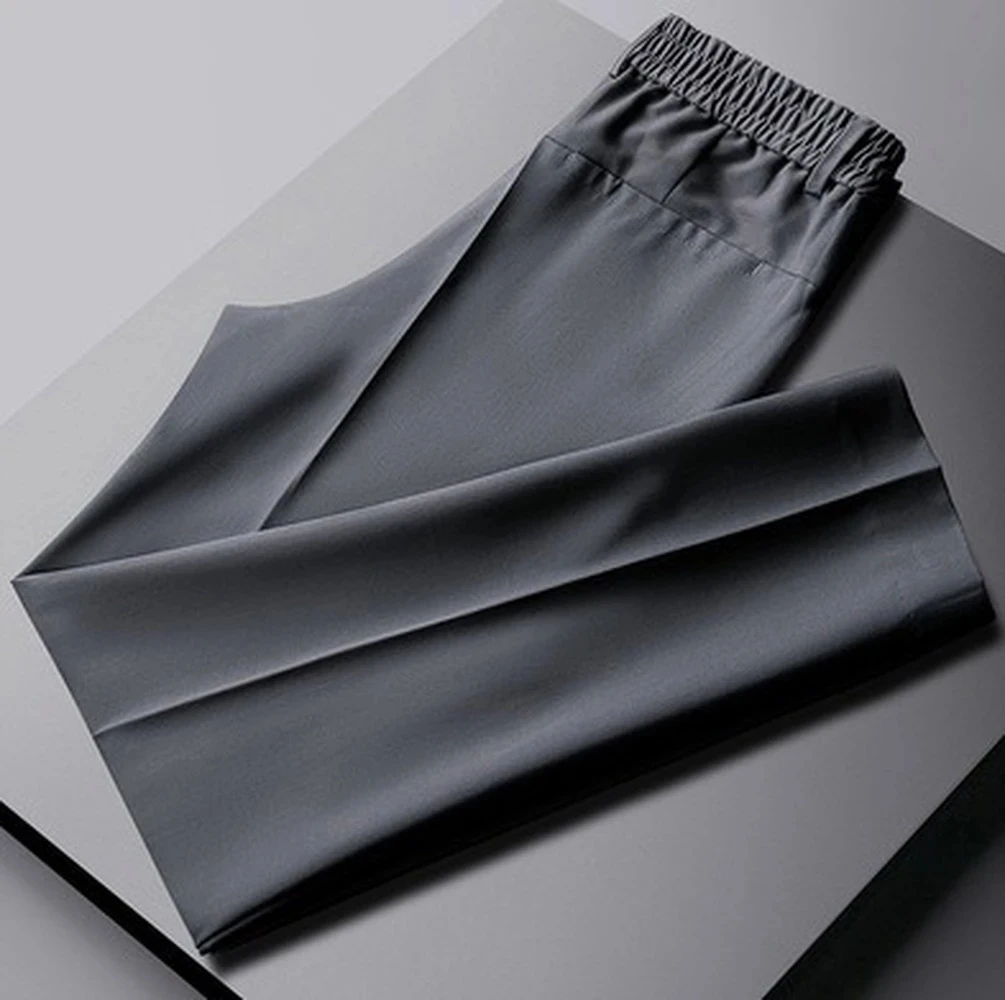 

Elastic Waist Cropped Pants Men Casual Pants Work Trousers Men Lightweight Thin Ice Cool Breath Flat Front Pants Streetwear