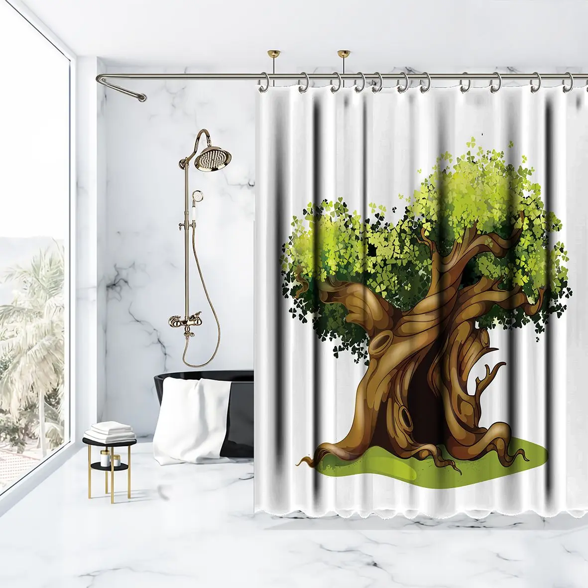 Занавеска для душа с изображением дуба из мультфильма волшебное дерево лес
