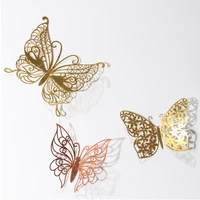 12pcsset gold silver hollow out three dimensional butterfly 3d wall sticker simulation double sided decorative butterfly
