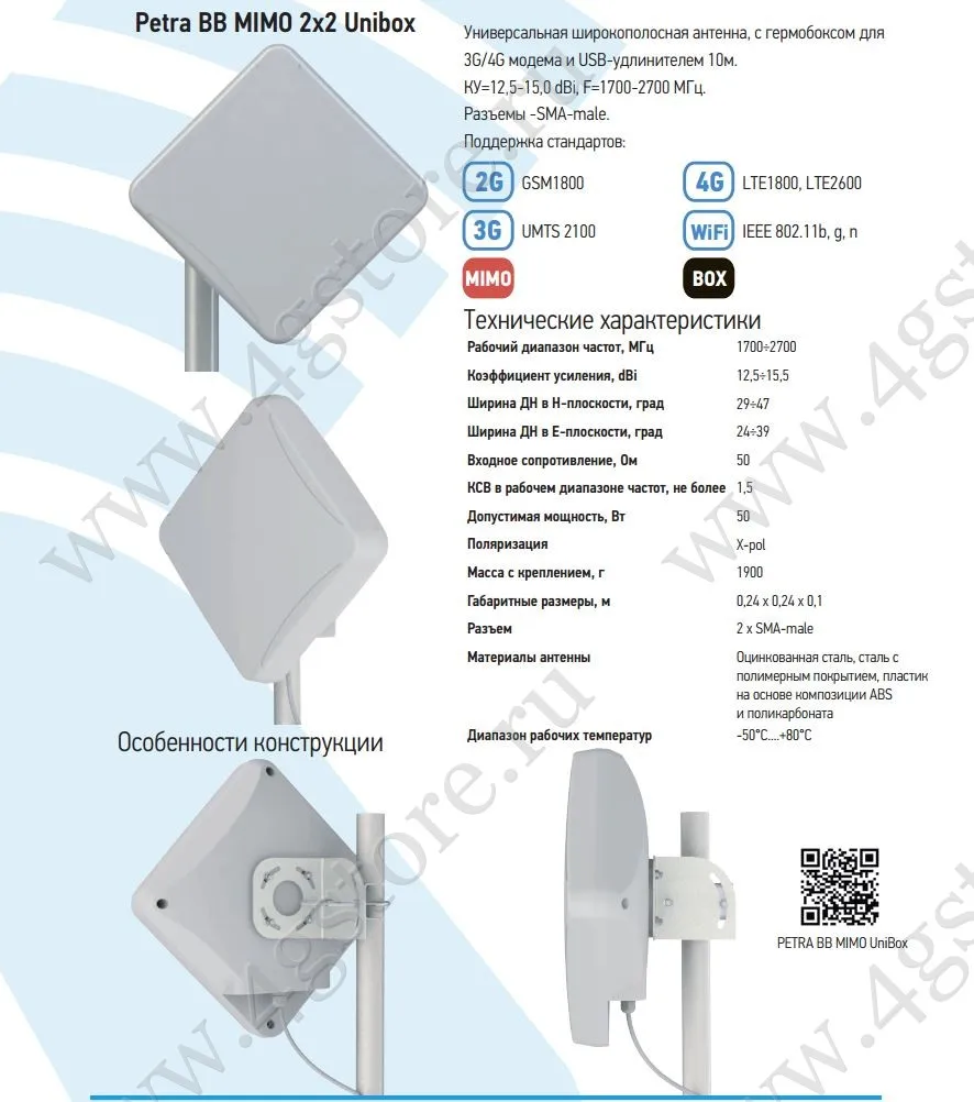 Антенна 3G/4G LTE Антэкс PETRA BB MIMO 2х2 BOX с пигтейлами (Панельная 2 х 15 dB) Antex|Антенны для