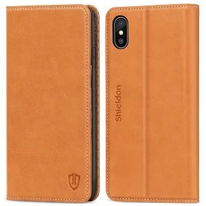 Чехол-бумажник SHIELDON для iPhone XS max【натуральная кожа слоты для карт ID держатель для карт автоматическое Пробуждение/Sleep【RFID blocking】чехол для XS Max - Цвет: Brown