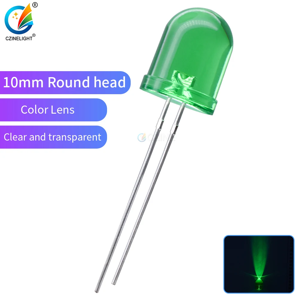 1000pcs/bag Czinelight High Bright Emitting Diode F10 10mm Green Led Dip Good Quality