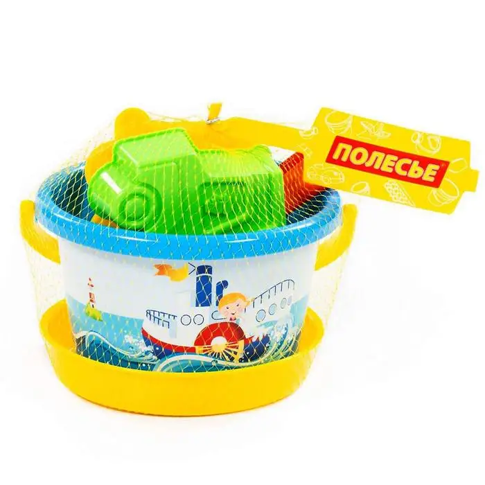 Набор песочный №252 ведро среднее с наклейкой ситечко совок грабельки формочки |