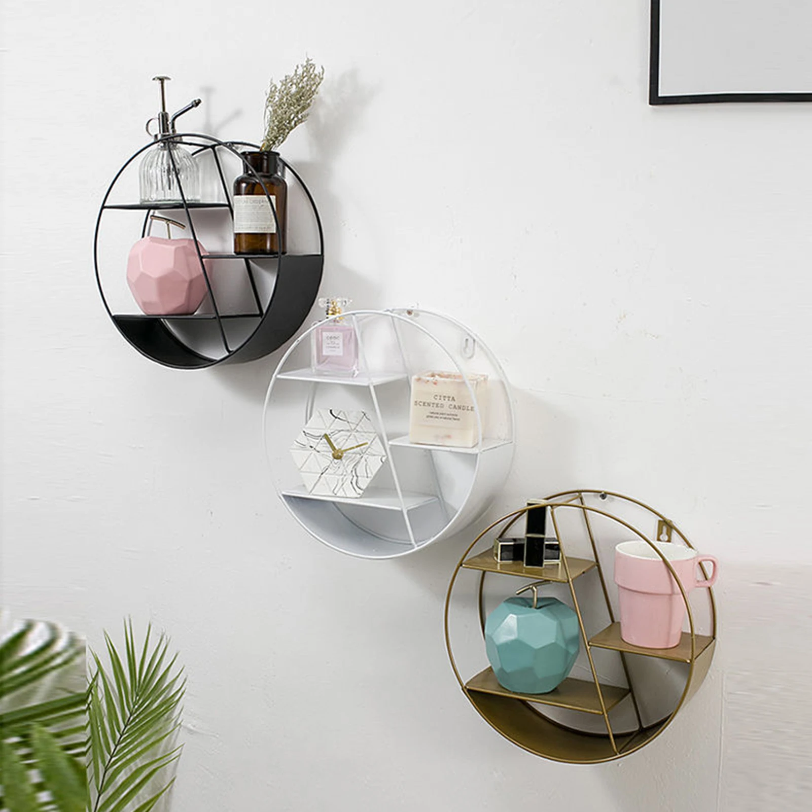 

Modern Three-layer Shelf Metal Gold Wall-mounted Type Storage Rack for Living Room Bedroom Home Decoration Rack