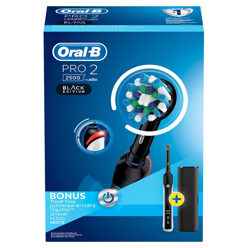 Электрическая зубная щетка Braun Oral-B PRO 2500 D501.513.2Х чёрная + Футляр | Бытовая техника