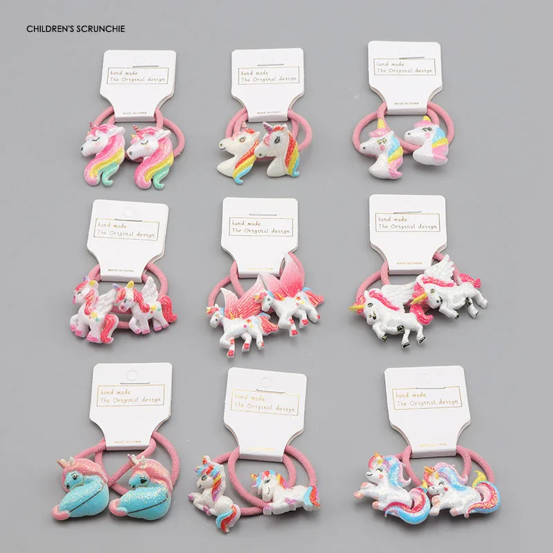 

18 Hot Selling Children's Scrunchie Unicorn Pegasus Head Rope Girls Hair Rope Hair Accessories High Elastic Rubber Band Headwear
