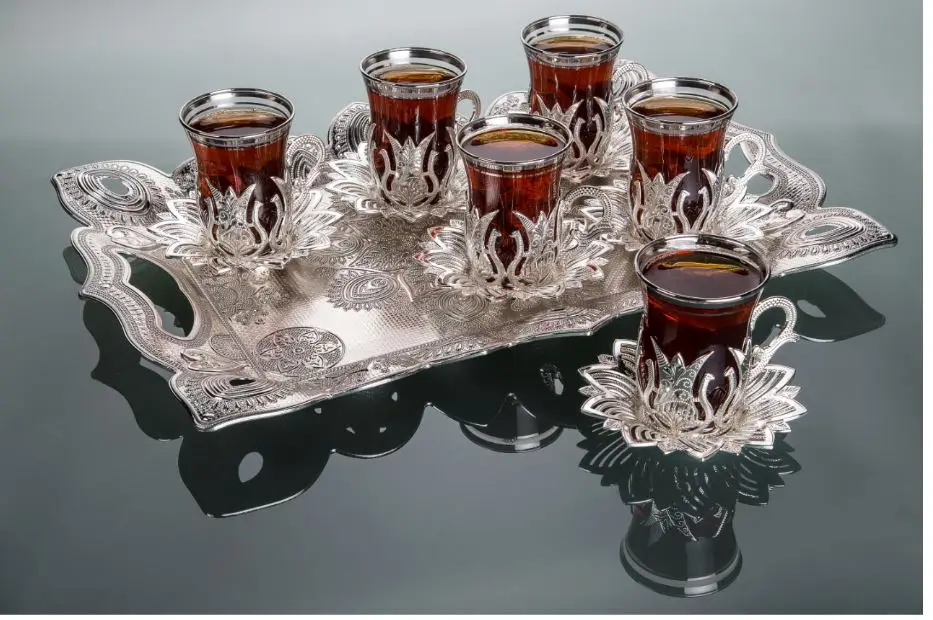 

WONDERFULLLTurkey authentic kitchen decor six-person beverage set and rectangular tray and lidded Turkish delight FREE SHİPPİNG