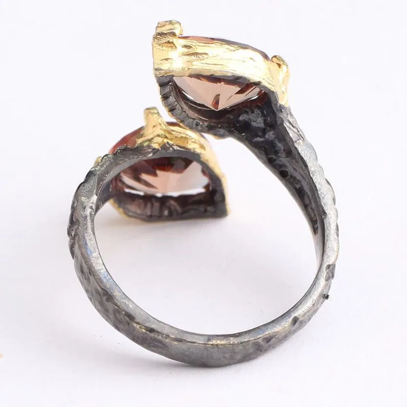 

Teardrop Cut Two Sultanite Womens Gold Plated Silver Ring, Woman 925 Silver Sultanite Handmade Ring, Colorchancing Sultanite