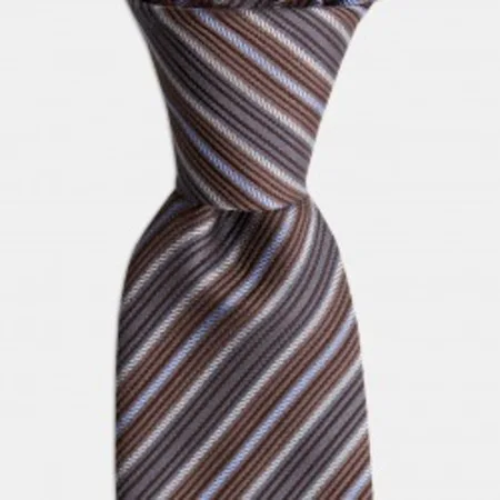 

Brown gray blue striped silk tie 67825525